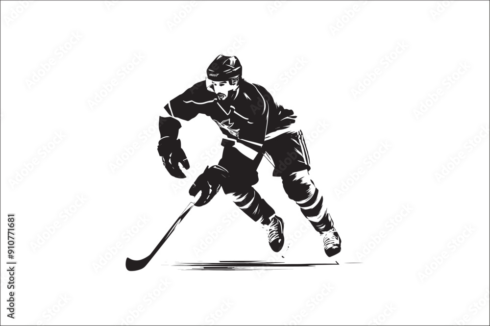 Fototapeta premium Ice Hockey Player Silhouette vector illustration on white background. Ice hockey player, isolated vector silhouette.