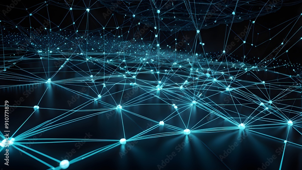 Obraz premium A blue and white image of a network of lines and dots