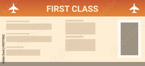 Paper first class airplane boarding pass ticket allowing entry to flight