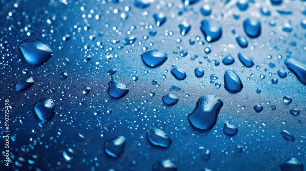 Water Droplets on a Blue Surface Water Droplets on a Blue Surface