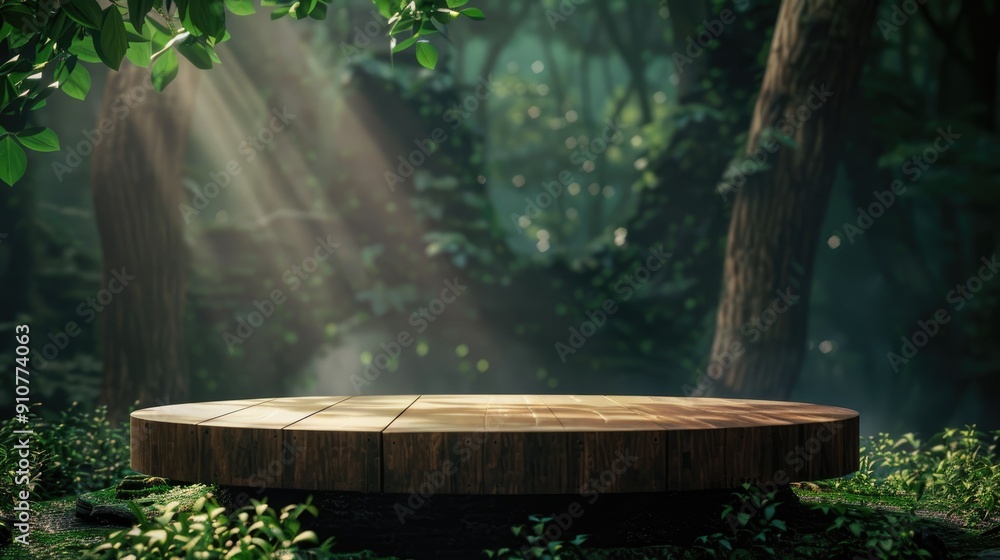 Natural looking podium for 1 eye frame with cinematic spotlight greenery. Close-up, Woodwork stylish, aesthetic, attracting and appealing to the eyes. Natural looking podium for 1 eye frame with cinematic spotlight greenery. Close-up, Woodwork stylish, aesthetic, attracting and appealing to the eyes.