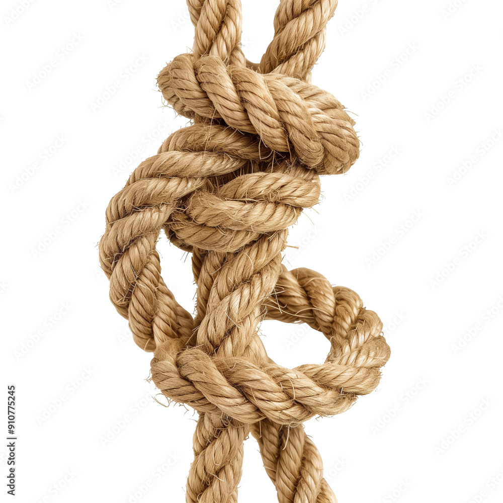 Raffia rope with one knot isolated on a transparent background Raffia rope with one knot isolated on a transparent background
