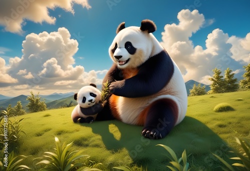 panda bear with bamboo
