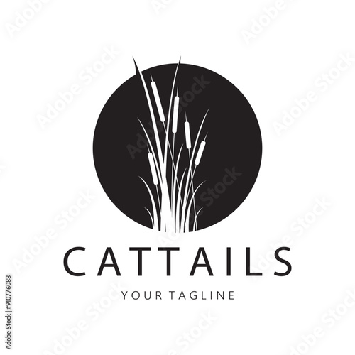 cattails or river reed grass plant logo design, aquatic plants, swamp, wild grass vector