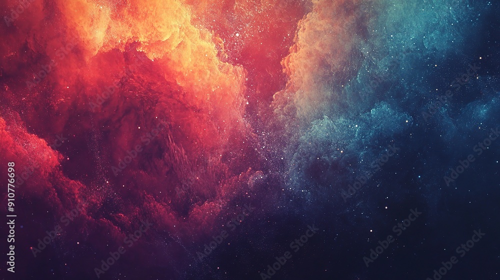 Fototapeta premium Cosmic Symphony: A vibrant nebula swirls with hues of red, blue, and orange, evoking the awe-inspiring beauty of the cosmos. 