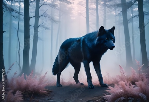wolf howling on the moon