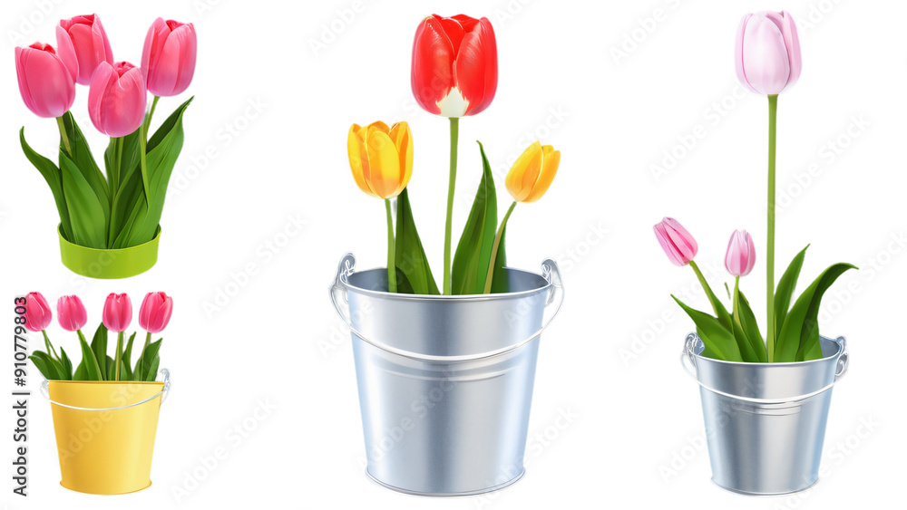 Delicate tulips bloom in isolated elegance against pristine blank backdrop Delicate tulips bloom in isolated elegance against pristine blank backdrop