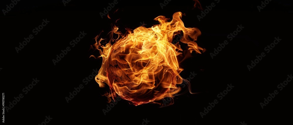 Fototapeta premium Fiery orange orb ablaze against a black background.