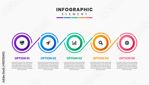 Vector Graphic Infographic Element Design icon templates with 5 options or steps. Can be used for process diagram, presentations, workflow layout, banner, flow chart, infographic.