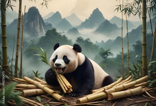 giant panda eating bamboo