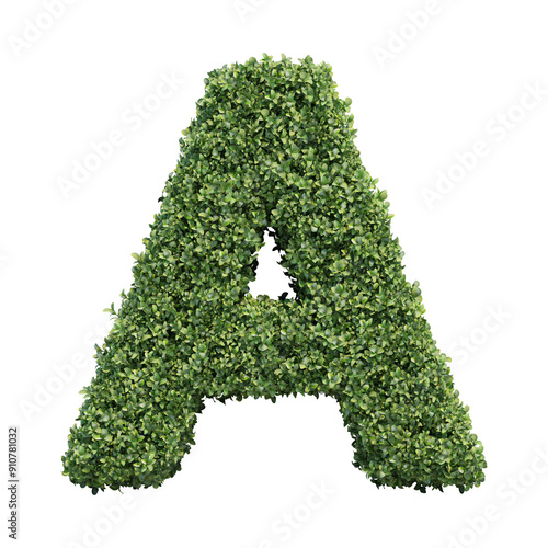 Realistic plant leaves bush alphabet letter A isolated on transparent background. It is part of a set which also includes lowercase letters, numbers and shapes.