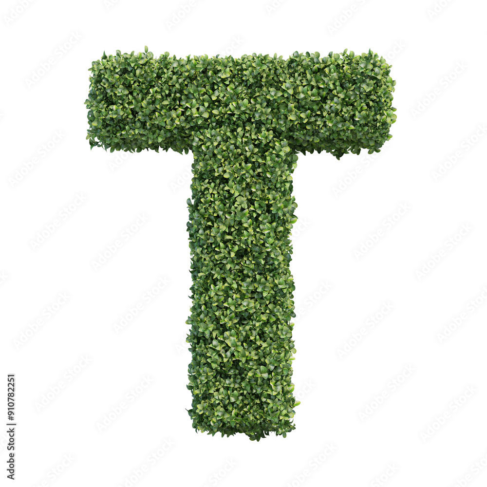 Realistic plant leaves bush alphabet letter T isolated on transparent background. It is part of a set which also includes lowercase letters, numbers and shapes. Realistic plant leaves bush alphabet letter T isolated on transparent background. It is part of a set which also includes lowercase letters, numbers and shapes.