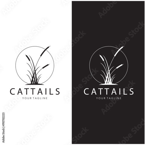 cattails or river reed grass plant logo design, aquatic plants, swamp, wild grass vector
