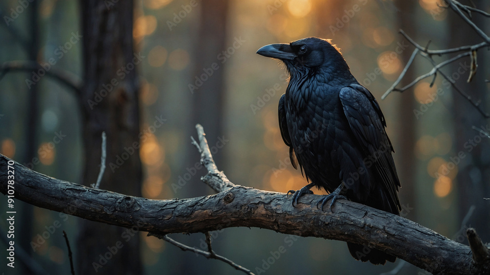 Fototapeta premium raven on a fence
