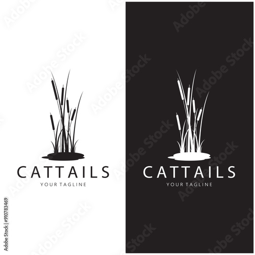 cattails or river reed grass plant logo design, aquatic plants, swamp, wild grass vector