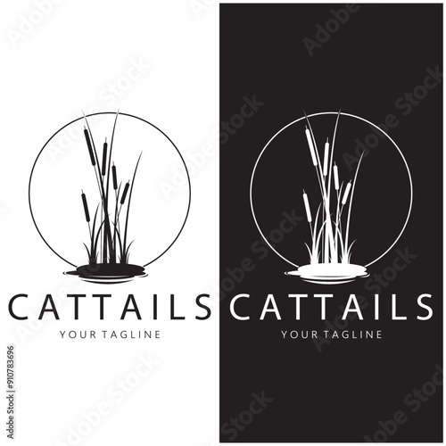 cattails or river reed grass plant logo design, aquatic plants, swamp, wild grass vector