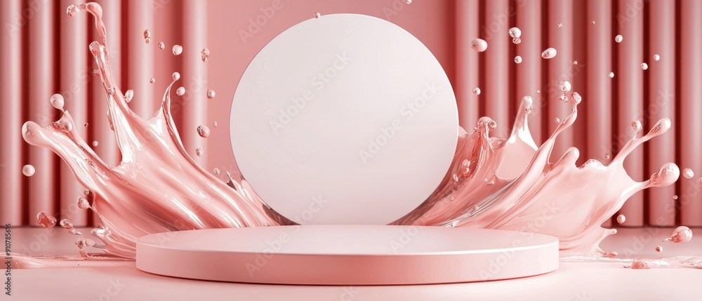 Blank product podium, surrounded by abstract splashes of paint, artistic theme background Blank product podium, surrounded by abstract splashes of paint, artistic theme background