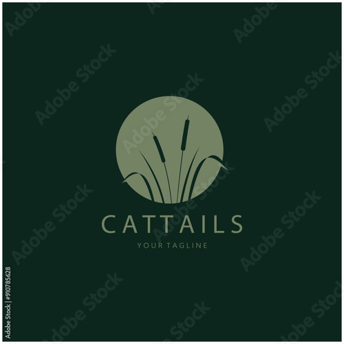 cattails or river reed grass plant logo design, aquatic plants, swamp, wild grass vector