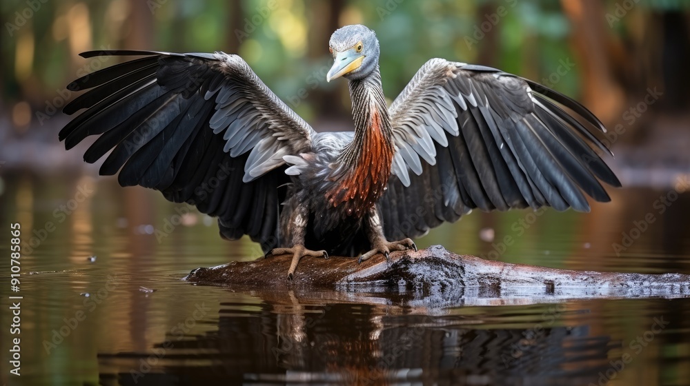Fototapeta premium Adult Anhinga (Anhinga anhinga), drying its wings 