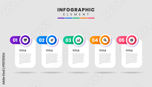 Vector Graphic Infographic Element Design icon templates with 5 options or steps. Can be used for process diagram, presentations, workflow layout, banner, flow chart, infographic.