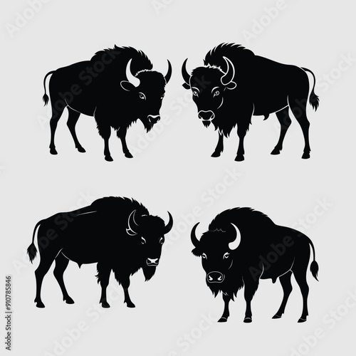 Bison Charge: Vector Silhouette Illustration