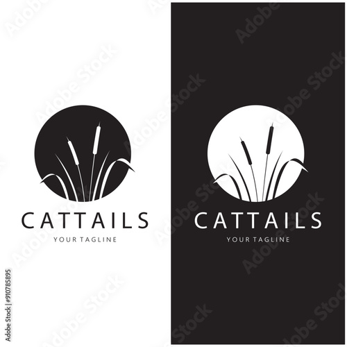 cattails or river reed grass plant logo design, aquatic plants, swamp, wild grass vector