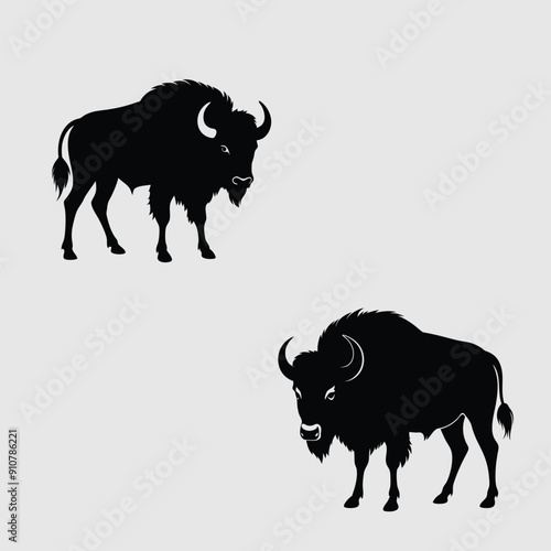 Bison Charge: Vector Silhouette Illustration
