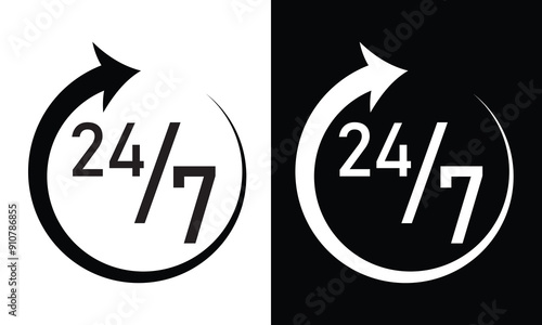 24 hours icon logo. Twenty four hours icon. Vector Illustration. Time line icons collection. 24 hours icons. Line clocks symbol isolated on white background in eps 10.