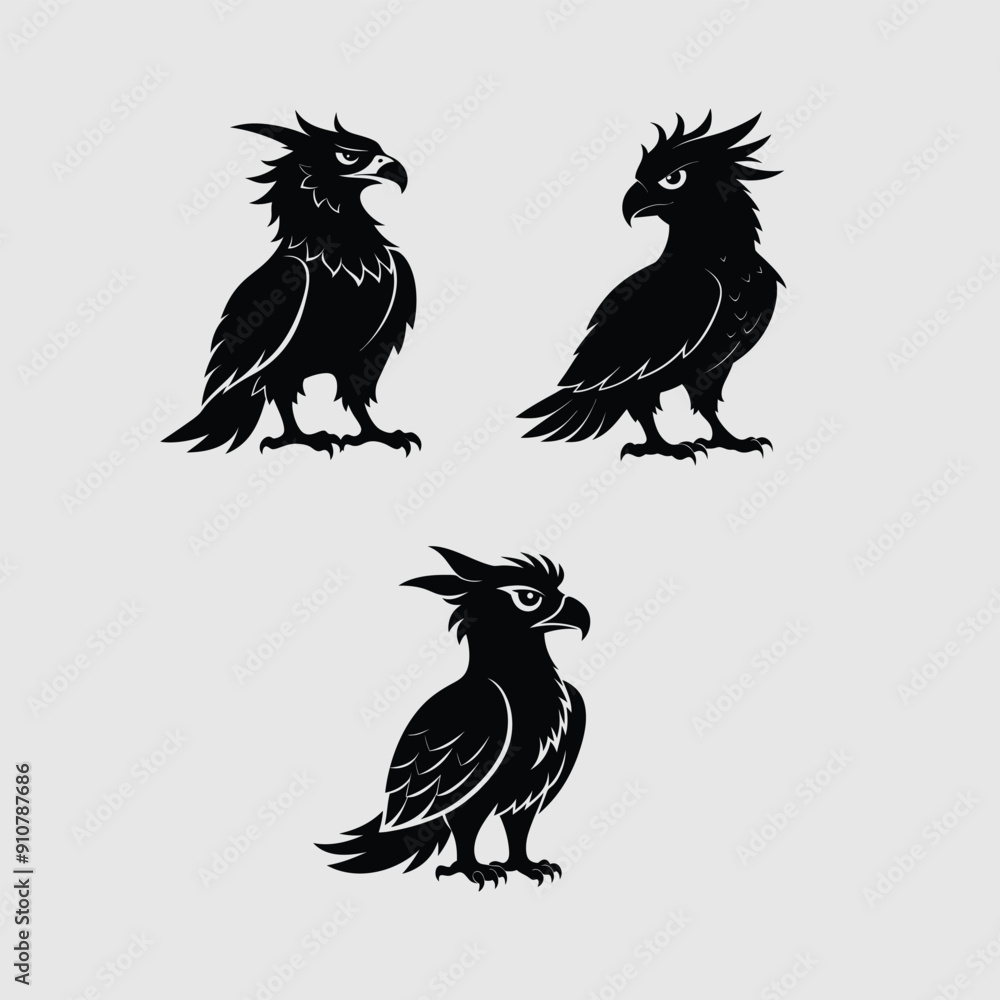 Fototapeta premium Eagle Vector Illustration Black and White Silhouettes