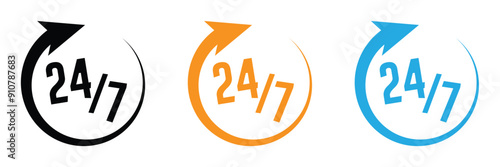 24 hours icon logo. Twenty four hours icon. Vector Illustration. Time line icons collection. 24 hours icons. Line clocks symbol isolated on white background in eps 10.