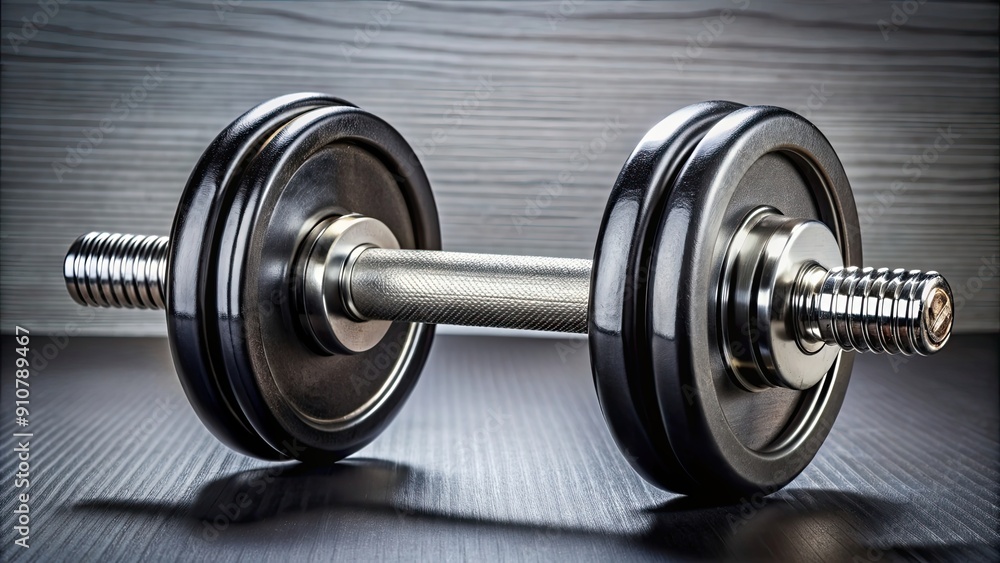 Black dumbbell with silver handle, fitness, workout, gym, weightlifting, exercise equipment, isolated Black dumbbell with silver handle, fitness, workout, gym, weightlifting, exercise equipment, isolated