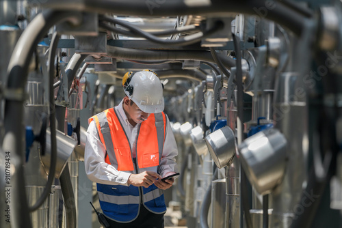 Billede på lærred Engineers inspect gas and water pipes for power and cooling in industrial and building systems