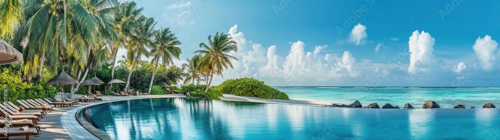 Infinity Pool Overlooking Tropical Beach and Ocean Infinity Pool Overlooking Tropical Beach and Ocean