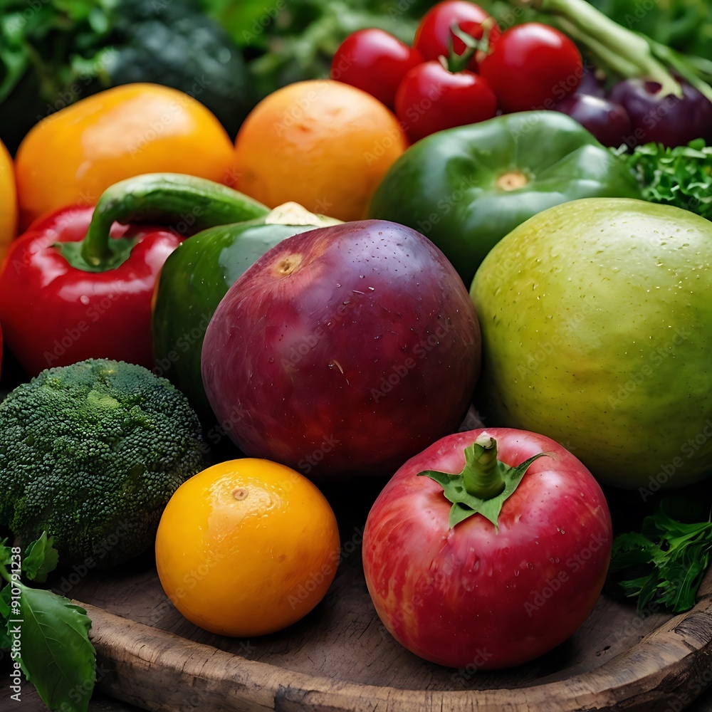 Different fresh fruits and vegetables flat lay on table top, fruits and vegetables collection food background Different fresh fruits and vegetables flat lay on table top, fruits and vegetables collection food background