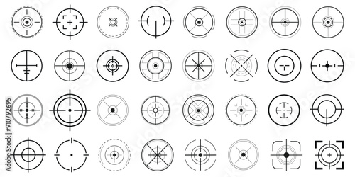 Target aim set crosshair target weapon sniper army sight for gun or rifle focus on aim set. Vector, Gun Sight Crosshairs Bullseye. sniper rifle target.