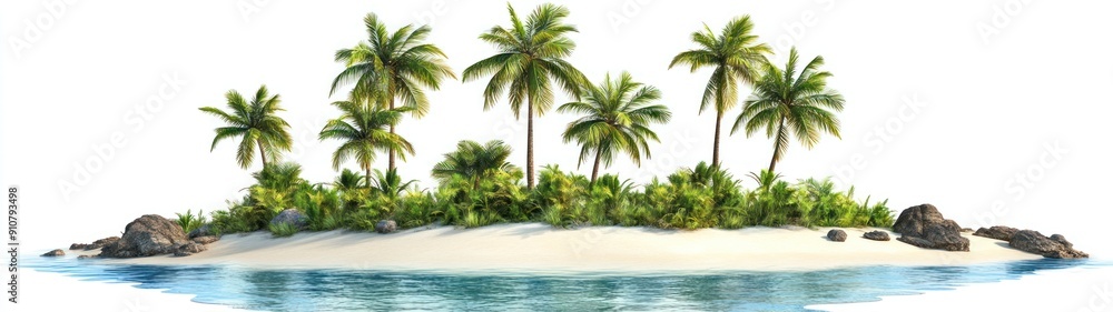 Fototapeta premium Tropical Island with Palm Trees and Sandy Beach