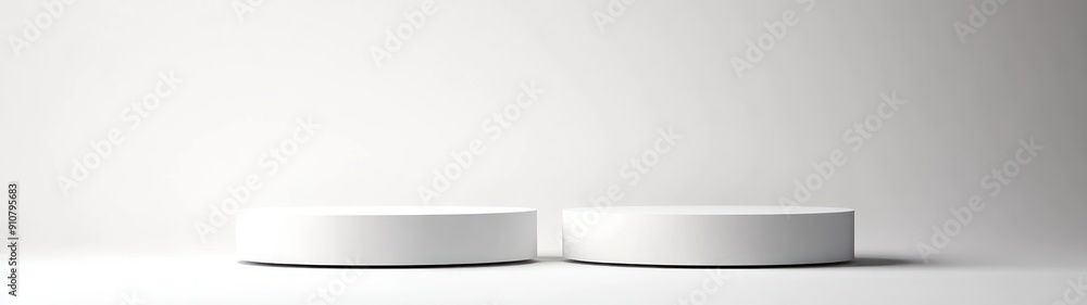 Two White Cylindrical Platforms on a White Background Two White Cylindrical Platforms on a White Background