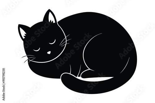 A Lazy cat sleeping silhouette Vector illustration.