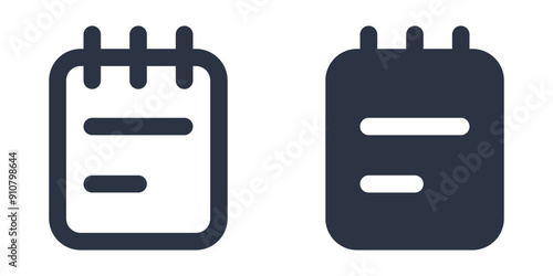 Notebook or notepad simple icons set designed in filled, outline, line and stroke style
