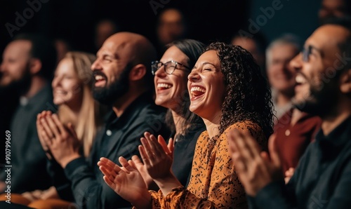 Audience Members Applauding and Laughing at a Performance