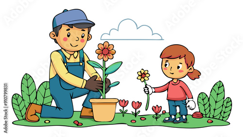 Guiding hands in garden: mentorship in planting flowers together
