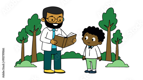 cartoon mentorship journey in lush green woodland setting
