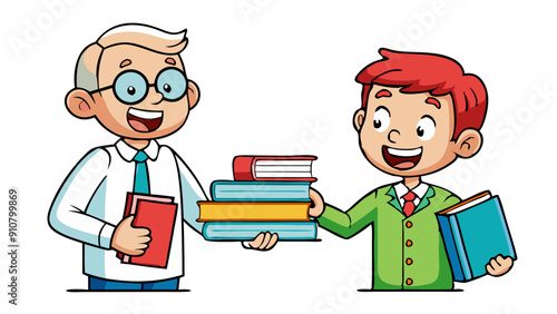 Heartwarming moment of mentor and mentee exchanging beloved books in library