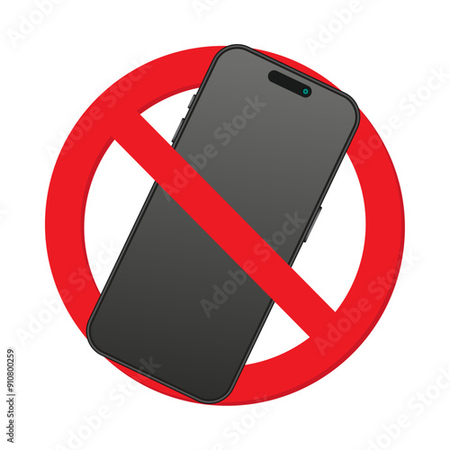 No Smartphone and Cell Phone Allowed Sign - Vector Illustration of Prohibition Symbol for Mobile Phones