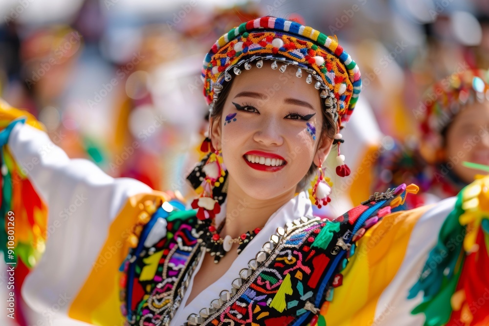 A cross-cultural festival featuring performers from around the globe, with their colorful costumes and music creating a vibrant universal celebration. A cross-cultural festival featuring performers from around the globe, with their colorful costumes and music creating a vibrant universal celebration.