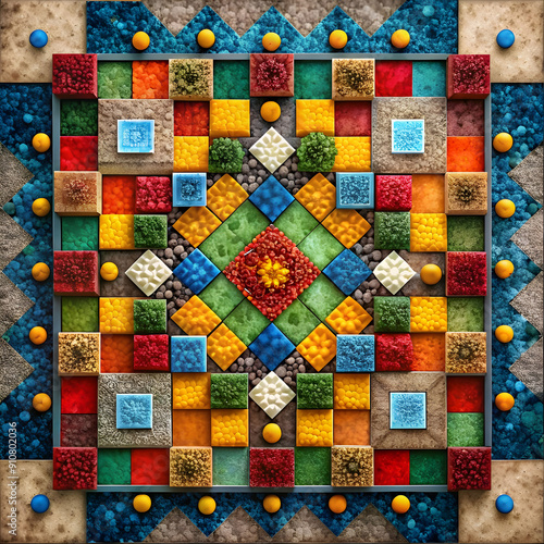 colourful squares arrangement top view
