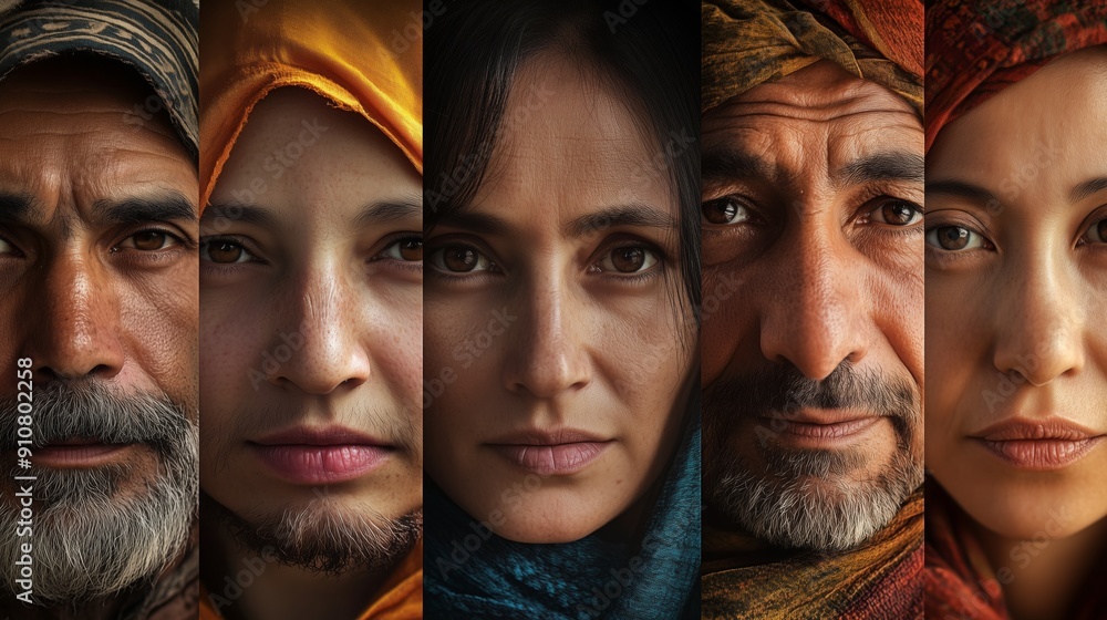 A striking representation of varied individuals showcasing their unique expressions A striking representation of varied individuals showcasing their unique expressions