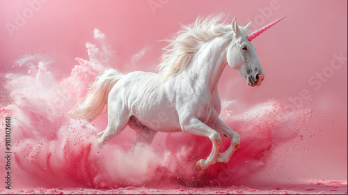 Stunning Pink Unicorn in Motion: Fantasy Stock Photo for Creative Projects
