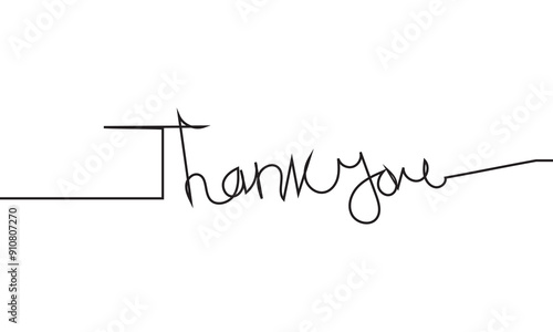 single line drawing of words THANK YOU, handwriting line art vector illustration. EPS 10