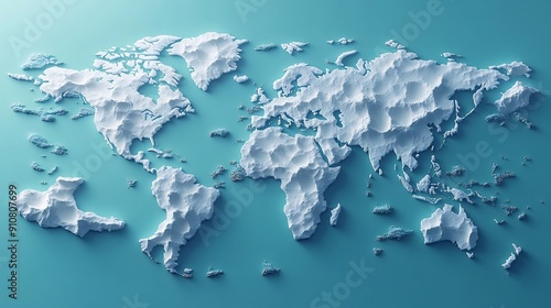 3D World Map with Topography and Continent Borders